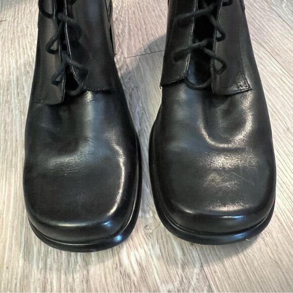 Vintage 90s Y2K Black Leather Square Toe Lace Up Ankle Boots 8.5 Whimsigoth - Picture 12 of 15